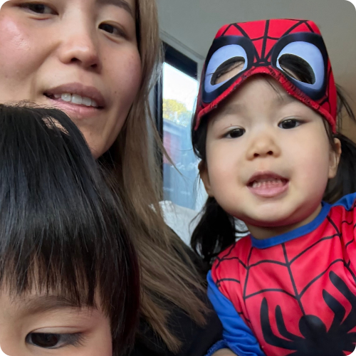 A photo of Lucy with her son and daughter