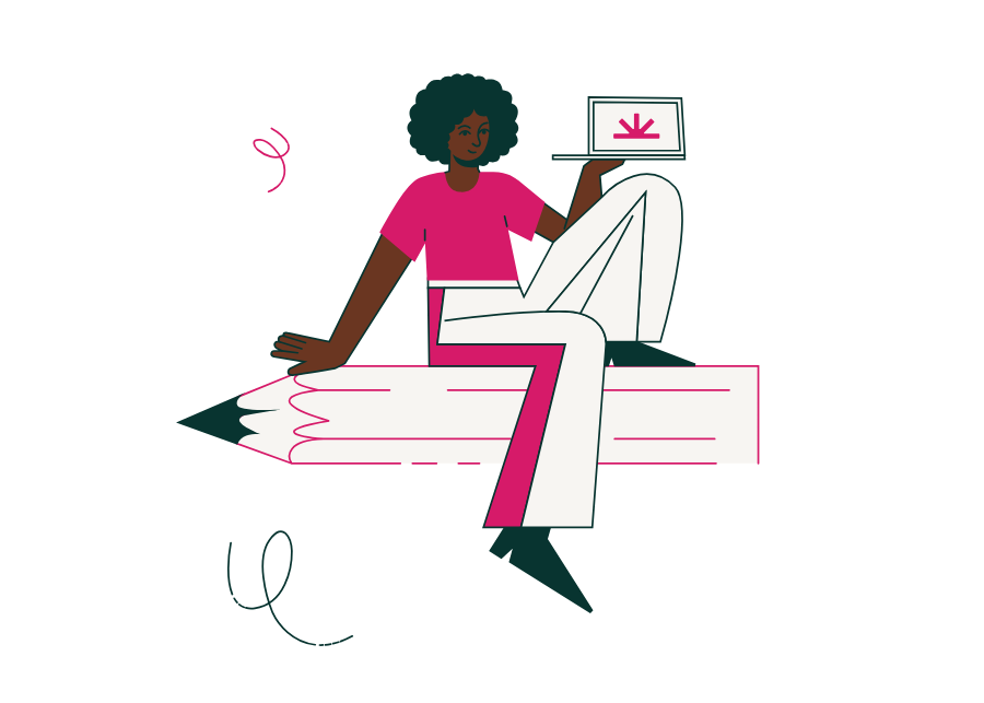 Illustration of a woman with a computer